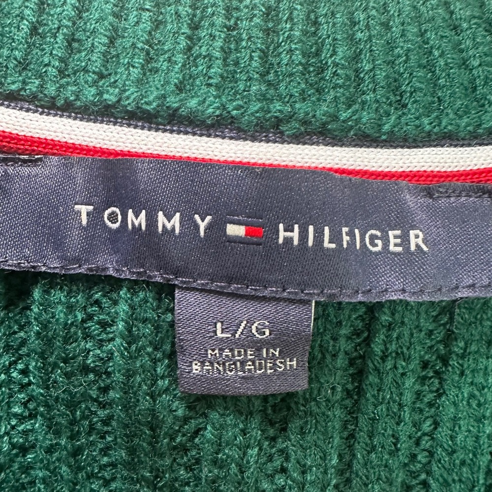 Tommy Hilfiger Green Cable Knit Crewneck Sweater chunky Cozy Preppy cute large - Picture 6 of 10